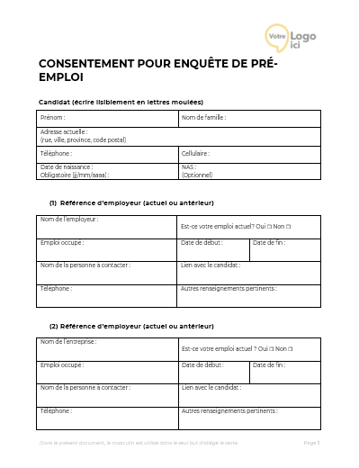Faites vos vérifications avec professionnalisme et en toute légalité ! Téléchargez notre formulaire de consentement de prise de références.