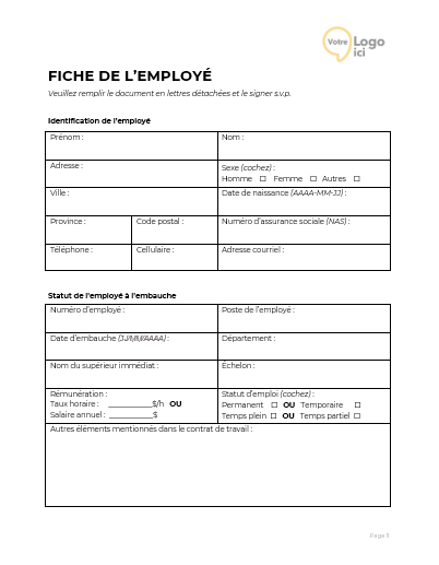 Modèle fiche d'employé