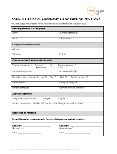 Gérez les modifications administratives sans tracas ! Téléchargez notre formulaire de suivi des changements au dossier de l’employé.