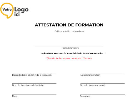Modèle attestation de formation
