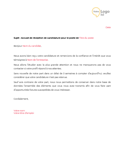 Modèle d’accusé de réception de CV