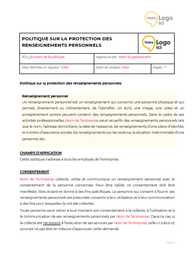 Modele politique de confidentialité