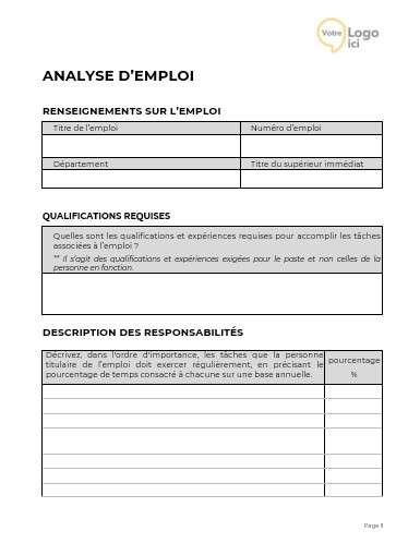 Modèle Questionnaire d'analyse des emplois à télécharger