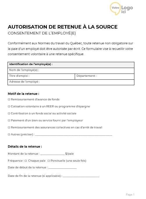 Modèle autorisation de retenue à la source
