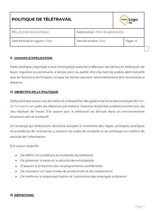 politique télétravail